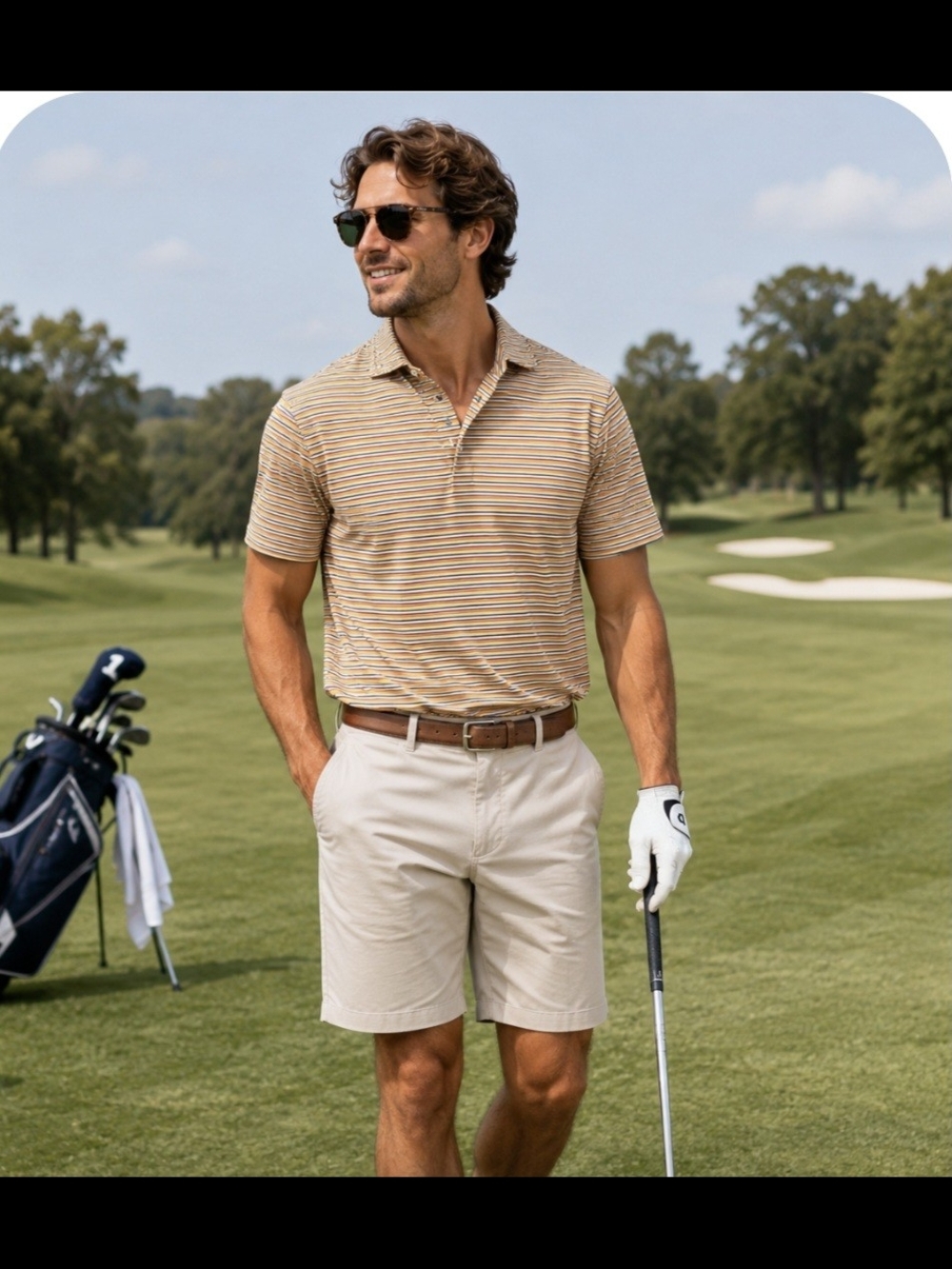 GenTeal Men's Tan Striped Polo Shirt - Classic Golf Style Size S